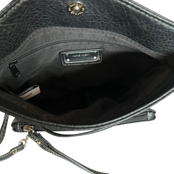 Nine West Black Faux Leather Foldover Crossbody Bag Wristlet - Picture 5 of 10